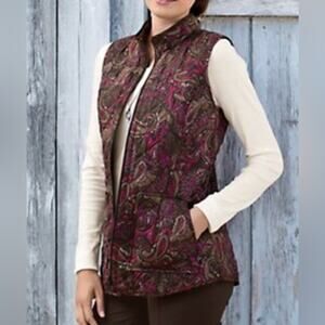 J Jill Heritage Quilted Paisley Full Zip Vest Women's Petite Small